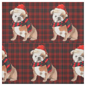 Engelse Bulldog en Red Plaid Kerstmis Stof (Swatch)
