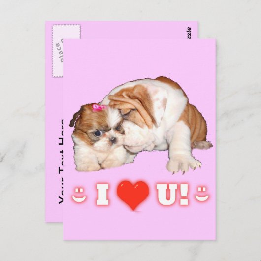 Engelse Bulldog en Shih Tzu Ik hou van jullie kaar Briefkaart (Voorkant / Achterkant)