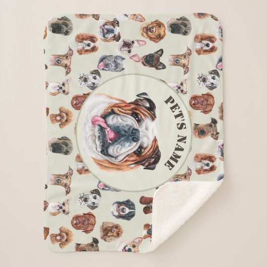 Engelse bulldog en vrienden gepersonaliseerde huis sherpa deken (Voorkant)