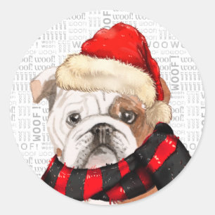 Engelse Bulldog en Wof Word Art met kerstmis Ronde Sticker