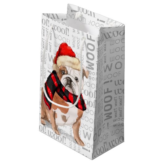 Engelse Bulldog en Woof Word Art Kerstmis Klein Cadeauzakje (Achterkant Gekanteld)