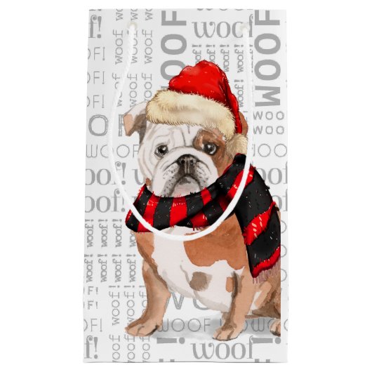 Engelse Bulldog en Woof Word Art Kerstmis Klein Cadeauzakje (Voorkant)