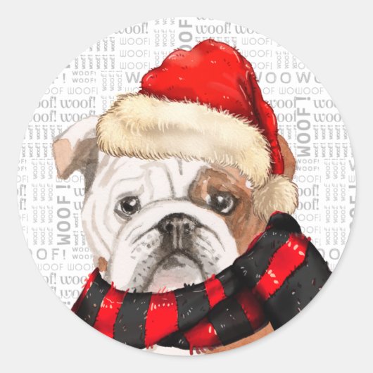 Engelse Bulldog en Woof Word Art Kerstmis Ronde Sticker (Voorkant)