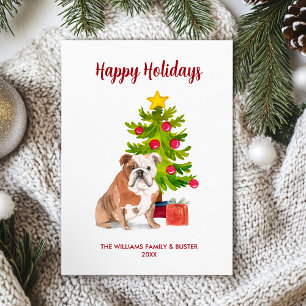 Engelse Bulldog Familie Kerstmis Feestdagenkaart