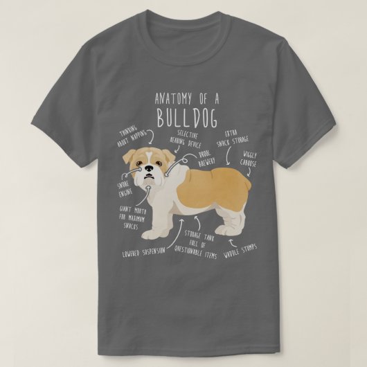 Engelse Bulldog Fawn en White Dog Anatomy T-shirt (Design voorkant)
