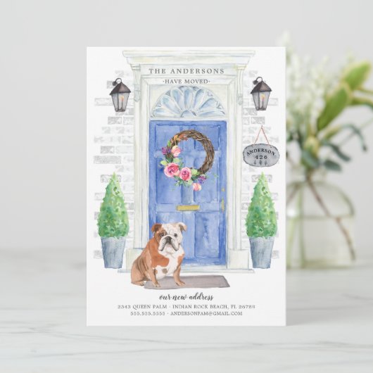 Engelse Bulldog Front door Moving Announding Kaart (Staand voorkant)