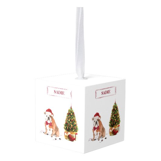 Engelse Bulldog Funny kersthond met boom Decoratie (Achter hoekig)