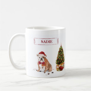 Engelse Bulldog Funny kersthond met boom Koffiemok