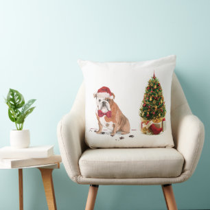 Engelse Bulldog Funny kersthond met boom Kussen