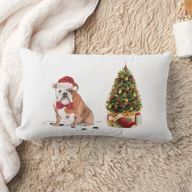 Engelse Bulldog Funny kersthond met boom Kussen (Deken)