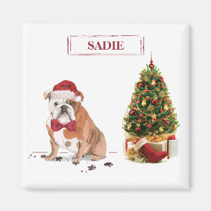 Engelse Bulldog Funny kersthond met boom Magneet