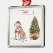 Engelse Bulldog Funny kersthond met boom Metalen Ornament (Links)