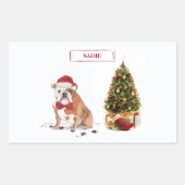 Engelse Bulldog Funny kersthond met boom Rechthoekige Sticker (Voorkant)