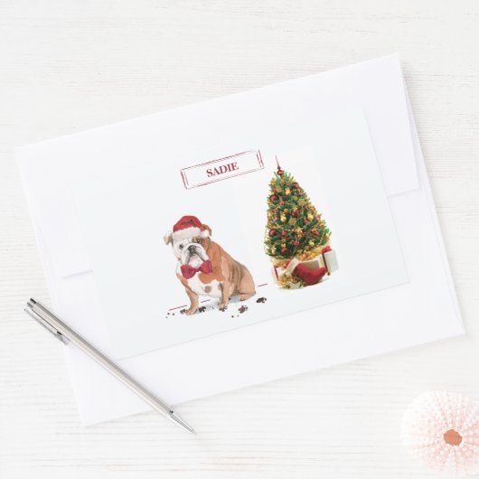 Engelse Bulldog Funny kersthond met boom Rechthoekige Sticker (Envelop)