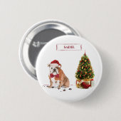 Engelse Bulldog Funny kersthond met boom Ronde Button 5,7 Cm (Voorkant /achterkant)