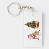 Engelse Bulldog Funny kersthond met boom Sleutelhanger (Voorkant)