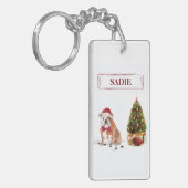 Engelse Bulldog Funny kersthond met boom Sleutelhanger (Voorkant Links)