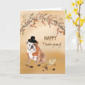 Engelse Bulldog Funny Pilgrim Pet Thanksgiving Kaart (Gele Bloem)