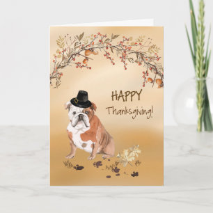 Engelse Bulldog Funny Pilgrim Pet Thanksgiving Kaart