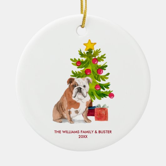 Engelse Bulldog gepersonaliseerde kerst Keramisch Ornament (Voorkant)