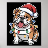 Engelse Bulldog gewikkeld in kerstverlichting Poster (Voorkant)