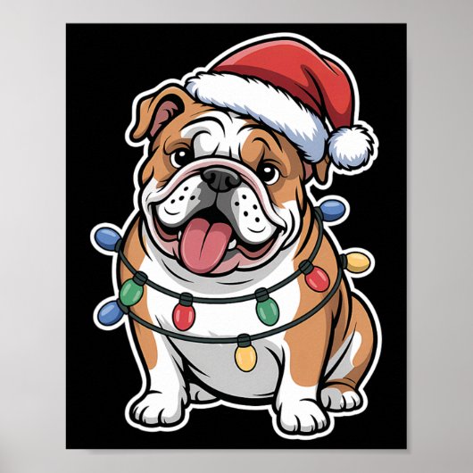 Engelse Bulldog gewikkeld in kerstverlichting Poster (Voorkant)