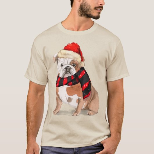 Engelse Bulldog Grappige Kersthond T-shirt (Voorkant)