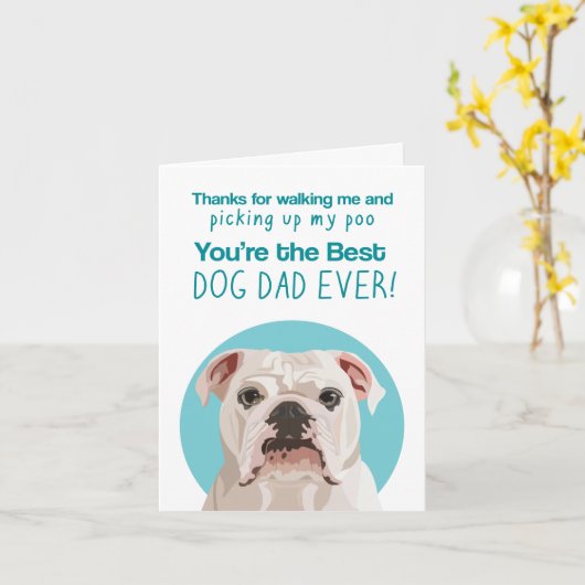 Engelse Bulldog Grappige Vaderdag kaart (Gele Bloem)