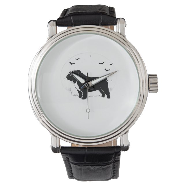 Engelse Bulldog - Halloween Moon Silhouette Ov Horloge (Voorkant)