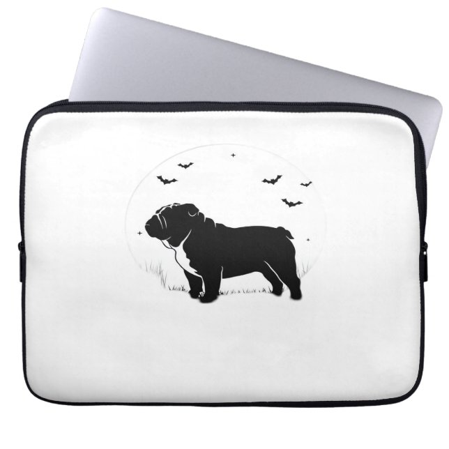 Engelse Bulldog - Halloween Moon Silhouette Ov Laptop Sleeve (Voorkant)