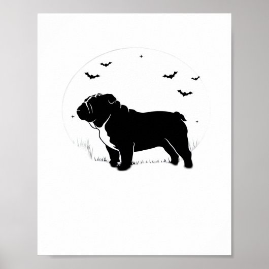 Engelse Bulldog - Halloween Moon Silhouette Ov Poster (Voorkant)