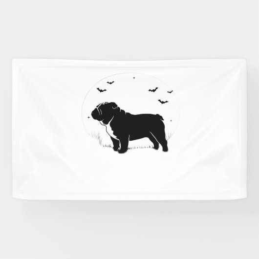 Engelse Bulldog - Halloween Moon Silhouette Ov Spandoek (Horizontaal)