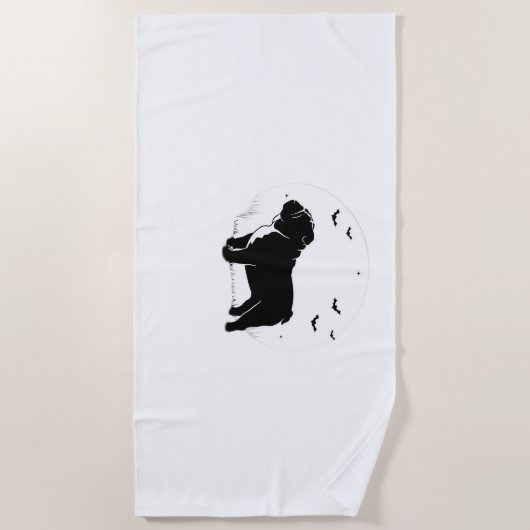 Engelse Bulldog - Halloween Moon Silhouette Ov Strandlaken (Voorkant)