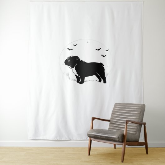 Engelse Bulldog - Halloween Moon Silhouette Ov Wandkleed (In situ)