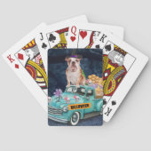 Engelse Bulldog Halloween Truck Scary Night Pokerkaarten (Achterkant)