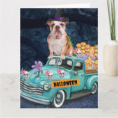 Engelse Bulldog Halloween Truck Schrik Nacht  Kaart (Voorkant)