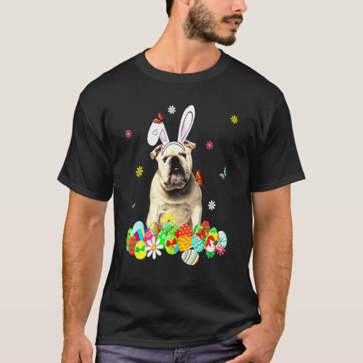 Engelse Bulldog Happy Paasdag Hond Papa Hond Mama T-shirt (Voorkant)