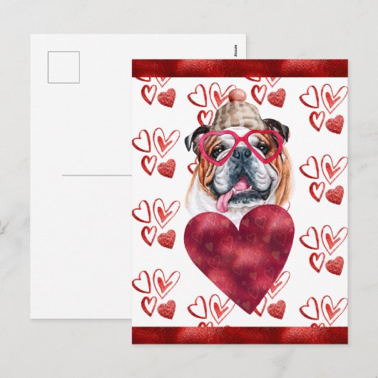 Engelse Bulldog Hearts Hondenliefhebber Valentijn  Feestdagenkaart (Voorkant / Achterkant)