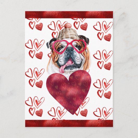 Engelse Bulldog Hearts Hondenliefhebber Valentijn  Feestdagenkaart (Voorkant)