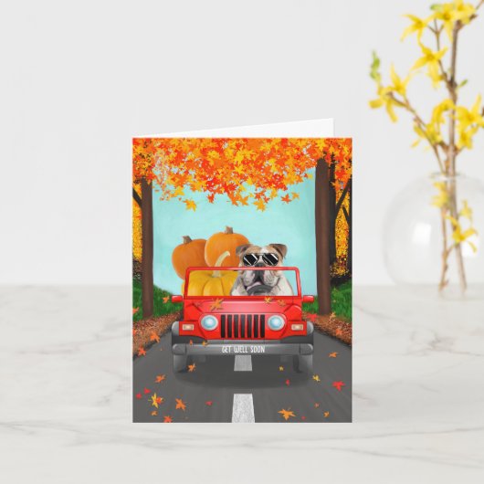 Engelse bulldog Herfst pompoen Kaart (Gele Bloem)