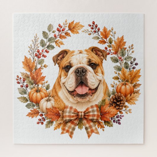 Engelse Bulldog Herfstkrans Legpuzzel (Verticaal)