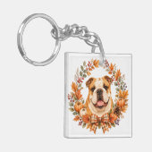 Engelse Bulldog Herfstkrans Sleutelhanger (Voorkant Links)