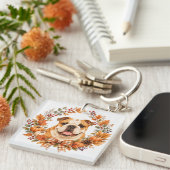 Engelse Bulldog Herfstkrans Sleutelhanger (Voorkant Rechts)