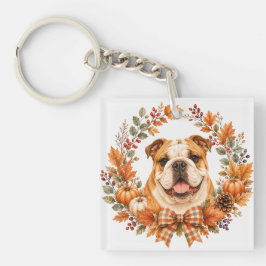 Engelse Bulldog Herfstkrans Sleutelhanger