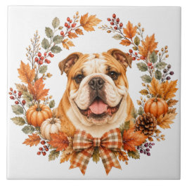 Engelse Bulldog Herfstkrans Tegeltje