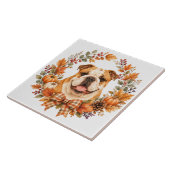 Engelse Bulldog Herfstkrans Tegeltje (Zijkant)