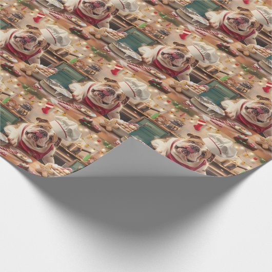 Engelse Bulldog Holiday Baking: Feestelijke Kerst Cadeaupapier (Hoek)