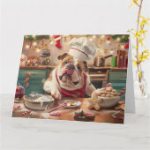 Engelse Bulldog Holiday Baking: Feestelijke Kerst Kaart (Gele Bloem)