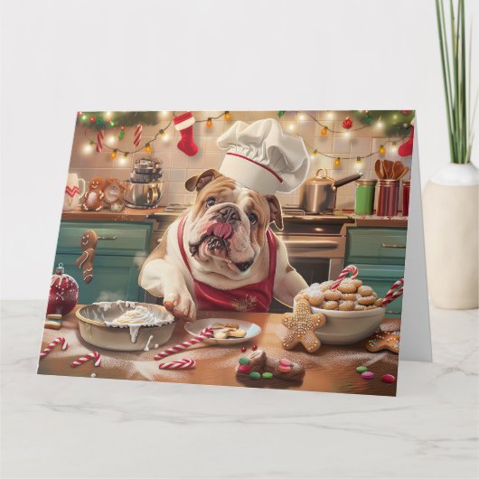 Engelse Bulldog Holiday Baking: Feestelijke Kerst Kaart (Voorkant)