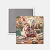 Engelse Bulldog Holiday Baking: Feestelijke Kerst Magneet (Voorkant / Achterkant)